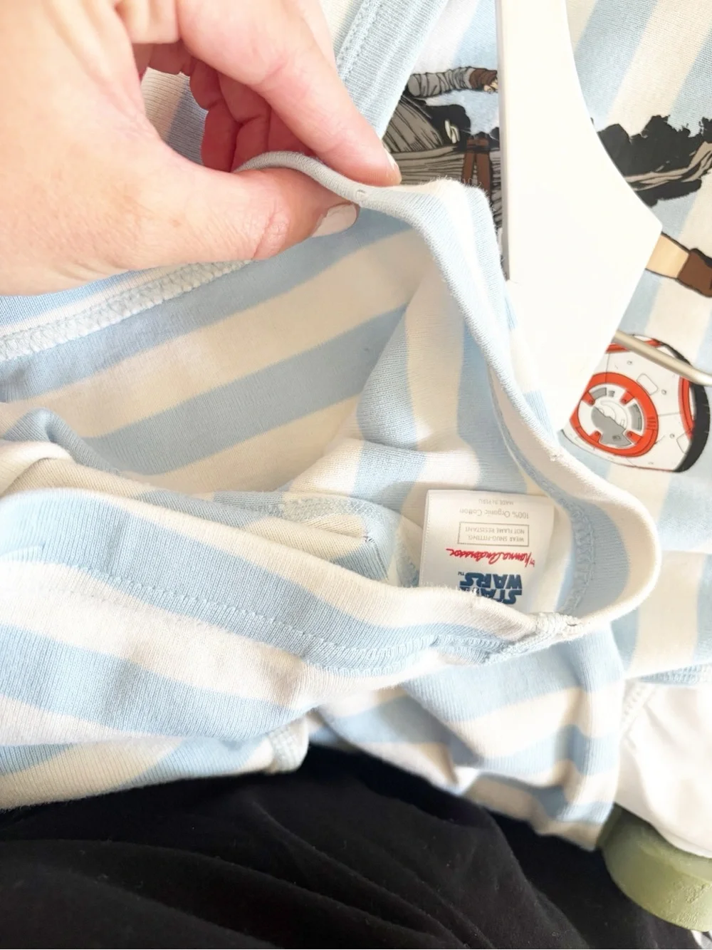 Size 12 • Star Wars x Hanna Andersson Rey + bb8 blue stripe long John pjs